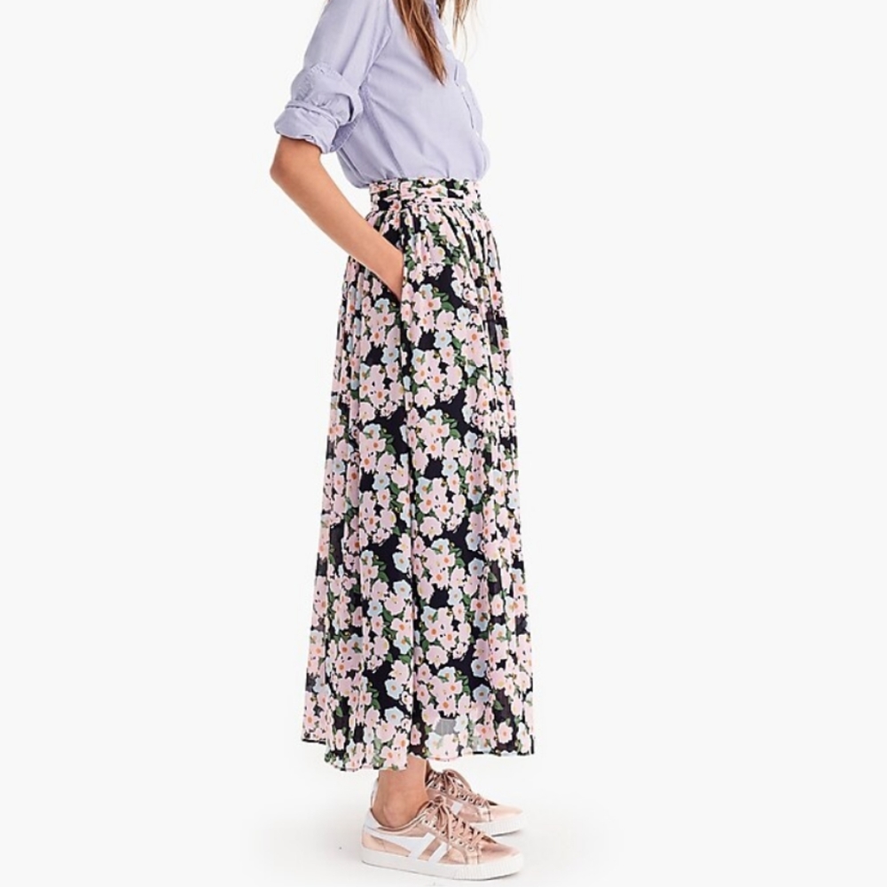 J. Crew Floral Flowing Pink Blue Maxi Skirt sz 10